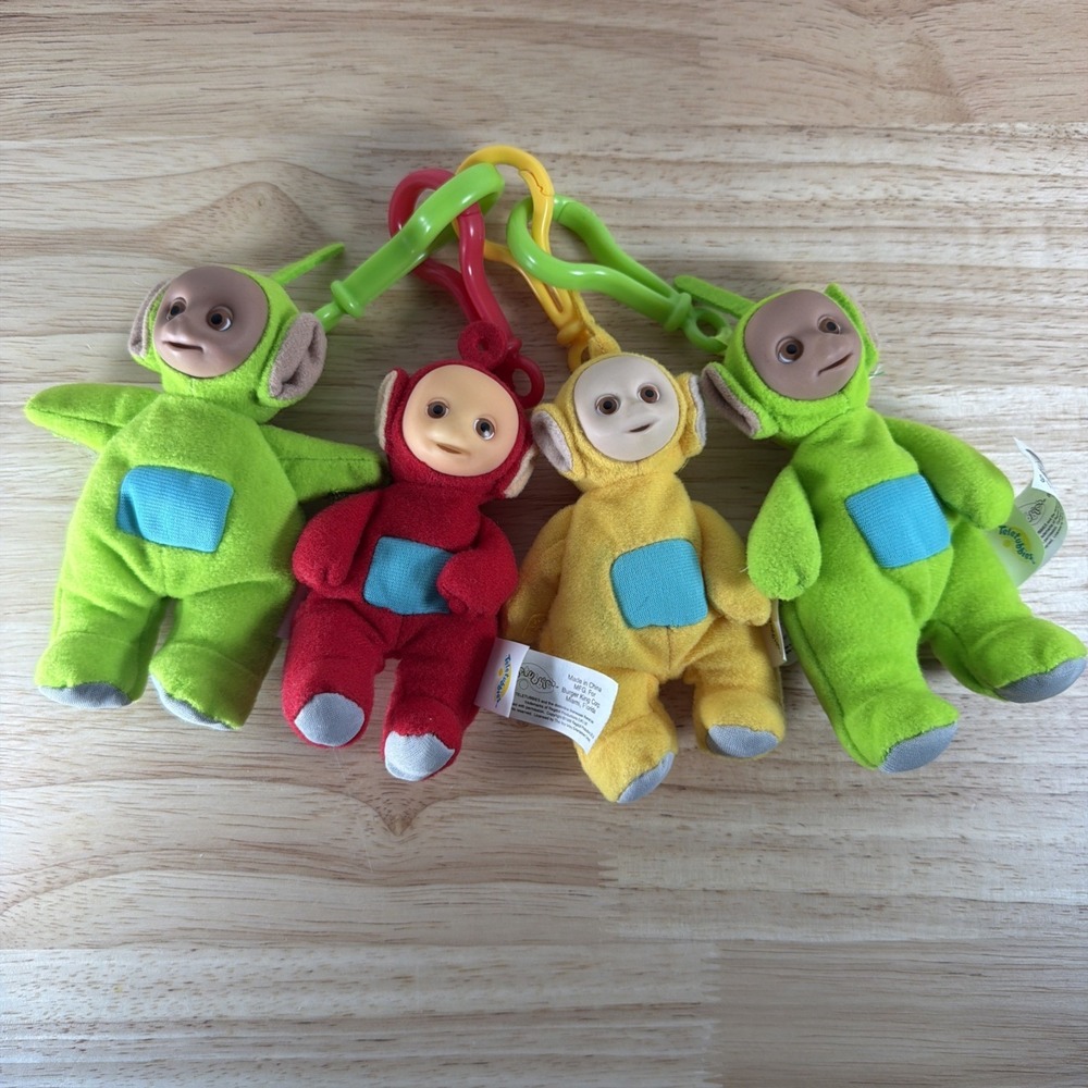 Teletubbies Vintage Burger King Plush Keychain Clip Ons Figures Toy Lot Of 4